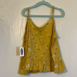 Old Navy Girls Tank Swing Top Size L  (10-12) Yellow White Flowers New With Tag